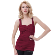 Belle Poque Sleeveless Cross Front Sweetheart Classic Wine Red Pinup Tank Tops BP000342-1